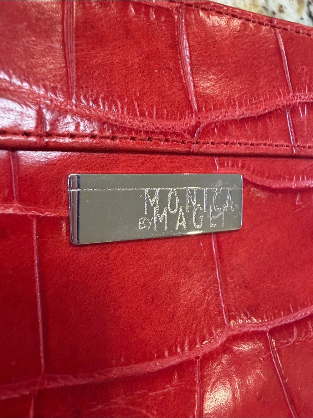 VINTAGE Bruno Magli Monica Croc Embossed Red Leather Clutch Bag Y2K RARE Indie - Picture 13 of 13